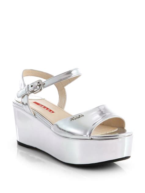 prada wedges silver